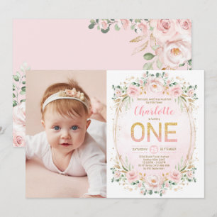 Invitation Soft Pastel Blush Flower Parties scintillant 1er a
