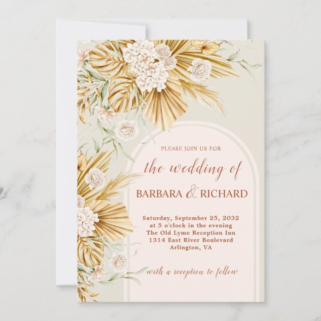 Invitation Soft Pastel Flowers Pampas Grass Boho Mariage (Devant)