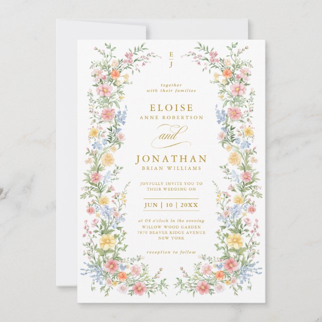 Invitation Soft Pastel Ornate Spring All in One Gold Wedding (Devant)