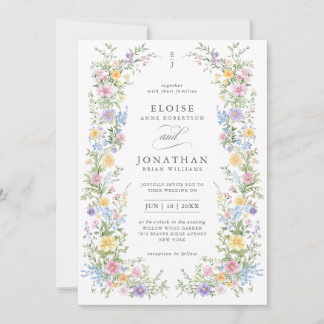 Invitation Soft Pastel Ornate Spring Floral QR Code Wedding