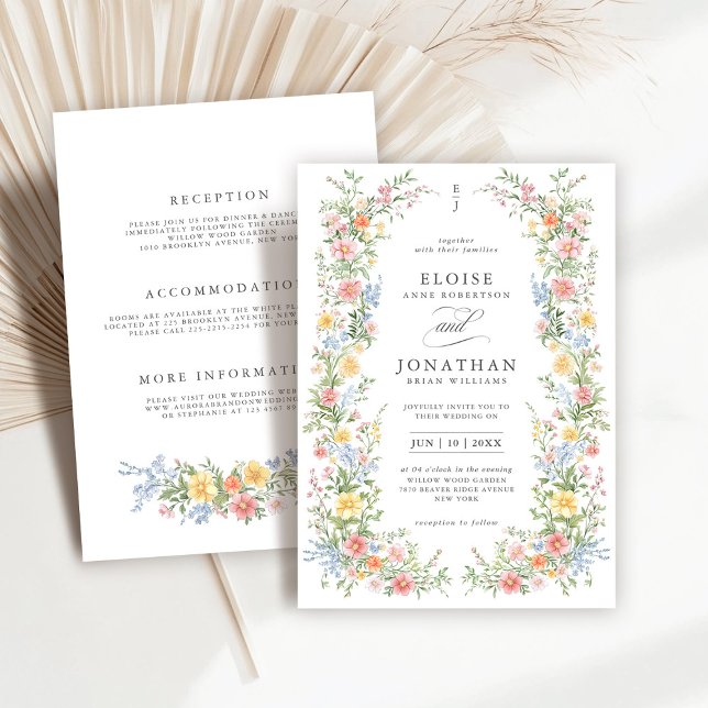 Invitation Soft Pastel Ornate Spring Tout en un Mariage chic (Soft Pastel Ornate Spring All in One Chic Wedding Invitation with wedding details on back.)