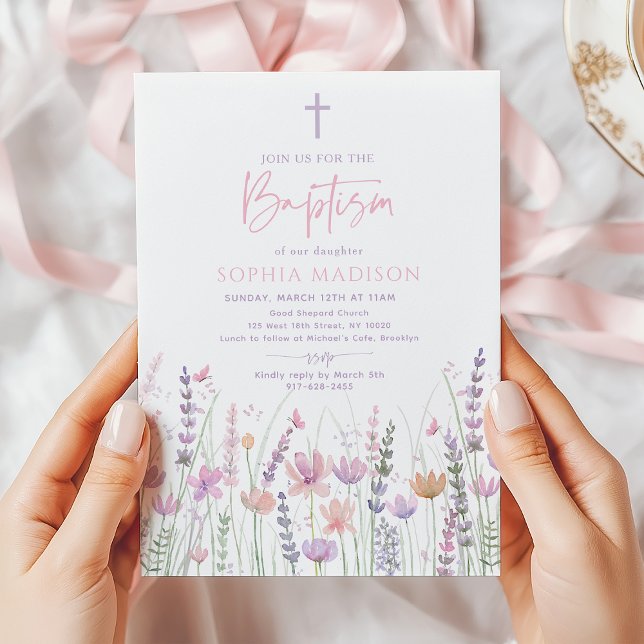 Invitation Soft Pastel Wildflower Butterfly Baptism (Créateur téléchargé)