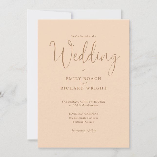 Invitation Soft Peach All In One Elegant Script Mariage (Devant)