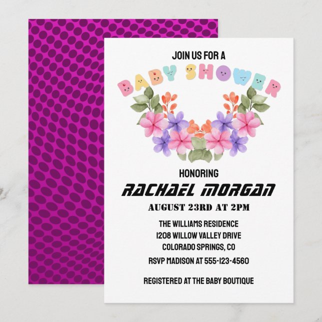 Invitation  Soft Pink Floral Girl Baby Shower     (Devant / Derrière)