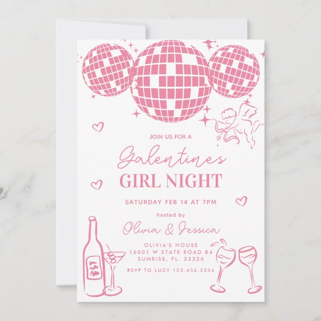 Invitation Soft Pink Galentine's Girls Night Party (Devant)