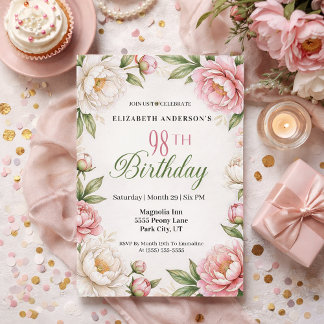 Invitation Soft Pink Magnolia and Peony 98th Birthday 