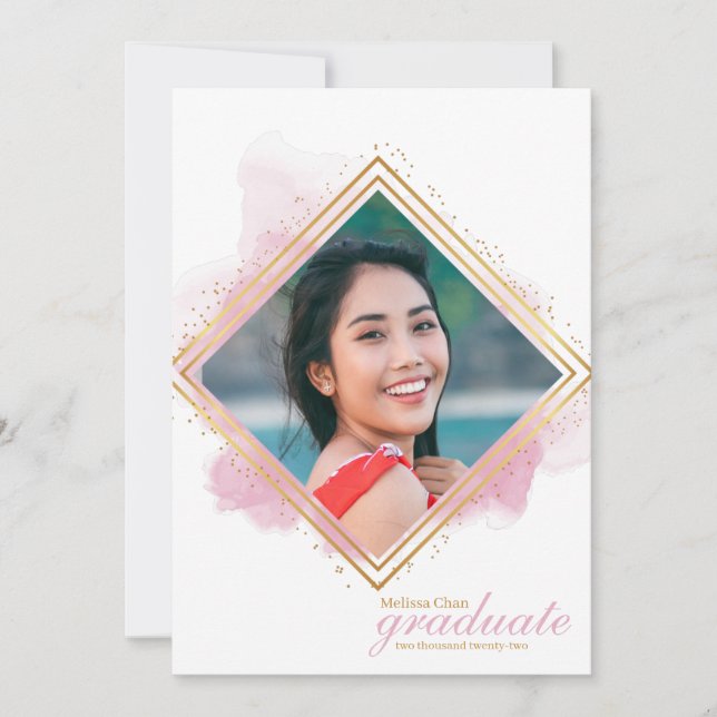 Invitation Soft Pink Pastel et Gold Diamond Graduation Invit (Devant)
