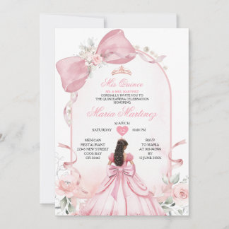 Invitation Soft Pink Princess Dress Floral Pearl Mis Quince