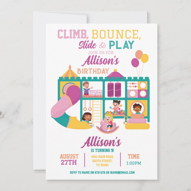Invitation Soft Play Bounce Anniversaire Filles Fête Invitati (Devant)