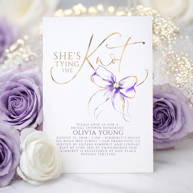 Invitation Soft Purple Bow She's Tying The Knot Bridal Shower (Soft Purple Bow Bridal Shower Invitation She's Tying The Knot)