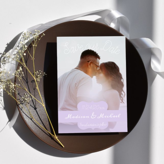Invitation Soft Purple Photo Enregistrer La Date Annonce (Soft Purple Banner Photo Save the Date)