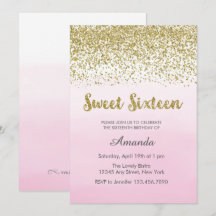 Soft Rose and Gold Sweet 16 Anniversaire Invitatio