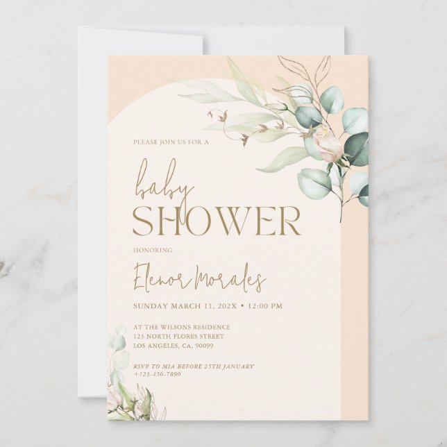 Invitation Soft rose boho Arch Baby shower (Devant)