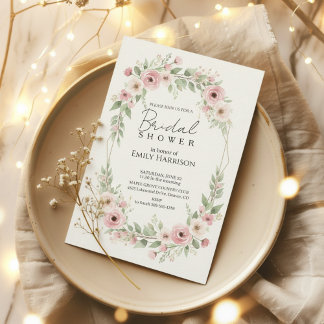 Invitation Soft Rose Bridal Shower Geometric Gold Wreath