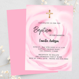 Invitation Soft rose floral fille luxe Baptême