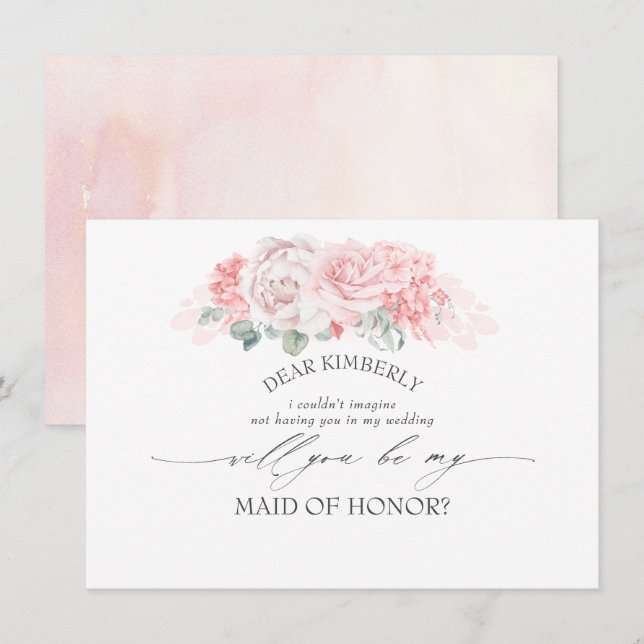 Invitation Soft Rose Floral Maid of Honor/Bridesmaid Proposit (Devant / Derrière)