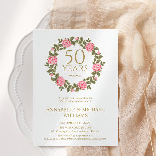 Invitation SOFT ROSE GARLAND 50e ANNIVERSAIRE GOLDEN Mariage