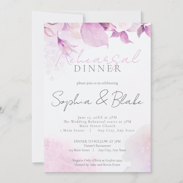 Invitation Soft rose moderne Boho Dîner de répétition Mariage (Devant)