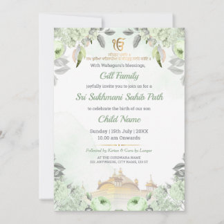 Invitation Soft Sage Green Floral Sukhmani Sahib Path Invite