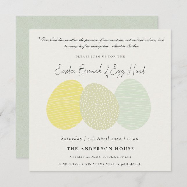 INVITATION SOFT SUBTLE PASTEL EASTER EGGS BRUNCH & EGG HUNT (Devant / Derrière)