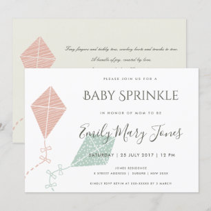INVITATION SOFT SUBTÔT ROSE BLEU KITE BÉBÉ SPRINKLE