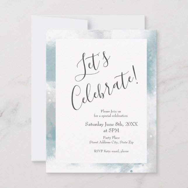 Invitation Soft Teal Gray & White Abstract (Devant)