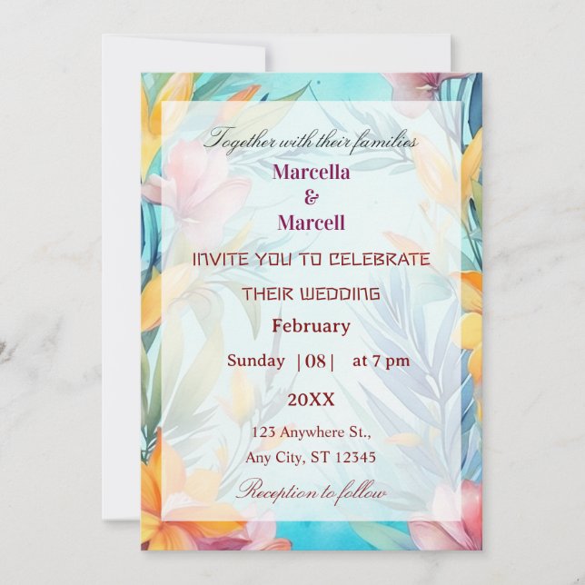 Invitation Soft Teal Watercolor Floral Frame (Devant)