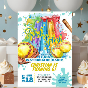Invitation Softball Watertoboggan Pool Fête Anniversaire Invi