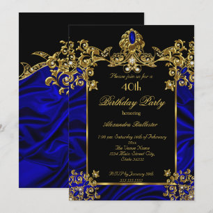 Invitation Soie 40e anniversaire Soie Royal Blue Gold