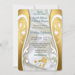 Invitation Soie blanche luxueuse et fluide et roses blanches.