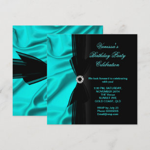 Invitation Soie bleue Turquoise Noire