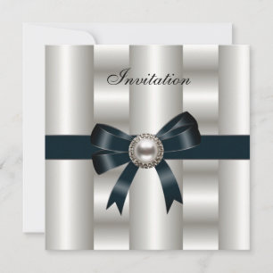Invitation Soie Crème Argent Bow noir
