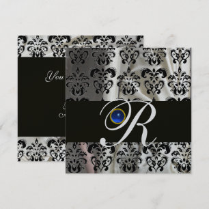 INVITATION SOIE DAMASSÉE NOIRE ARGENTÉE MONOGRAMME SAPPHIRE B