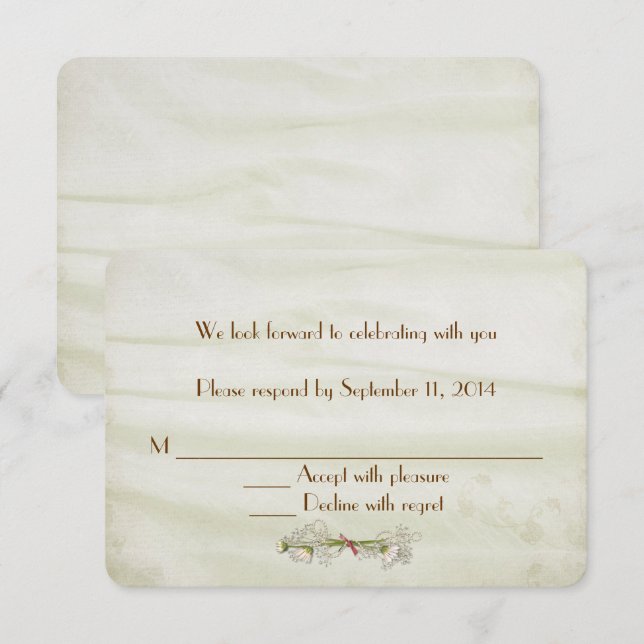 Invitation Soie de Mariage avec Réponse RSVP de Marguerites (Devant / Derrière)