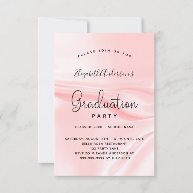 Invitation Soie de satin rose pâle pour la fête de graduation (Devant)