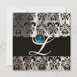 INVITATION SOIE D'OR NOIR DAMASK MONOGRAM SAPHIRE BLEU