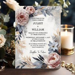 Invitation Soie rose Boho Peony Garden Dusty Rose Mariage