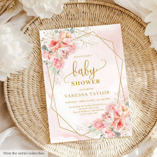 Invitation Soignée douce rose et or fille baby shower