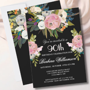 Invitation Soignée élégante peinte à la main Floral 90e fête