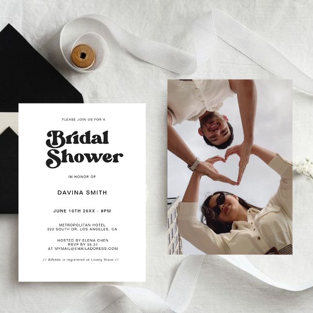 Invitation Soignée rétro noir & blanc douche nuptiale Invitat (Créateur téléchargé)