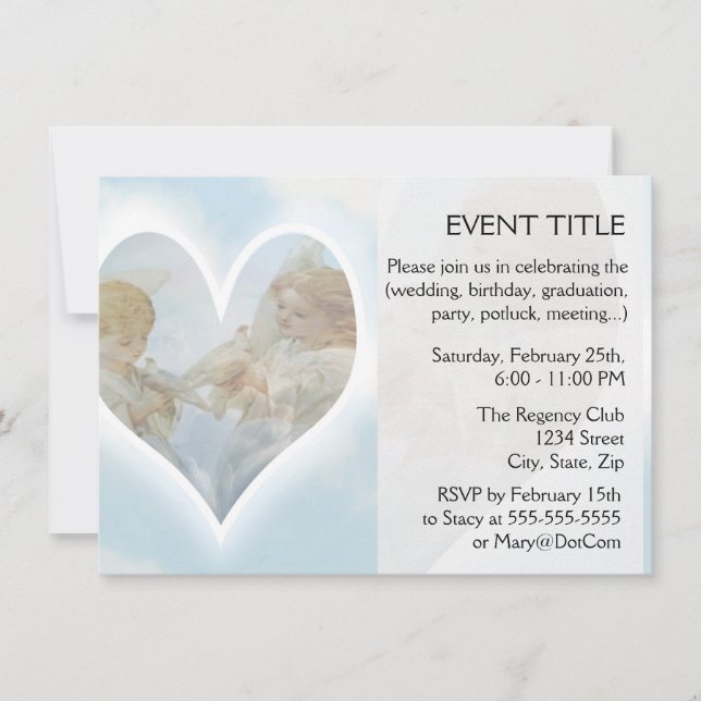 Invitation Soins et soucis Cherubs avec des colombes dans les (Devant)