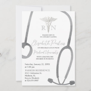 Invitation Soins infirmiers blancs Silver Graduation Party