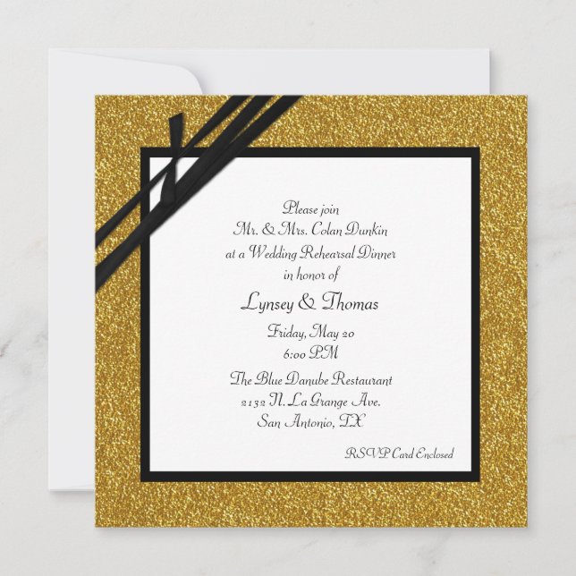 Invitation Soir Elegant Mariage de Parties scintillant Or (Devant)