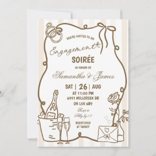 Invitation Soirée de fiançailles manuscrite doodle beige