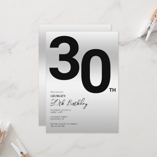 Invitation Soirée 30e anniversaire stylish (Devant/Arrière en situation)