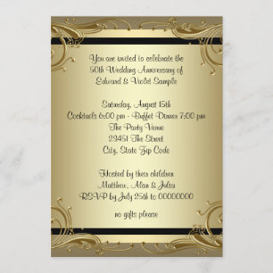 Invitation Soirée 50e anniversaire de l'Elégant Gold Mariage