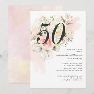 Invitation Soirée 50e anniversaire de l'élégante florale rose