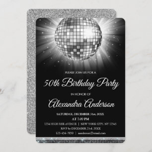 Invitation Soirée 50e anniversaire Silver Disco Ball