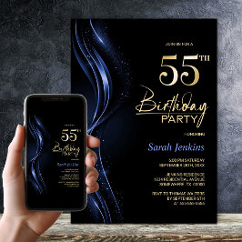 Invitation Soirée 55e anniversaire en noir et bleu élégant