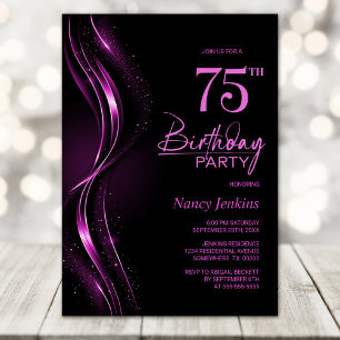 Invitation Soirée 75e anniversaire de style noir et rose